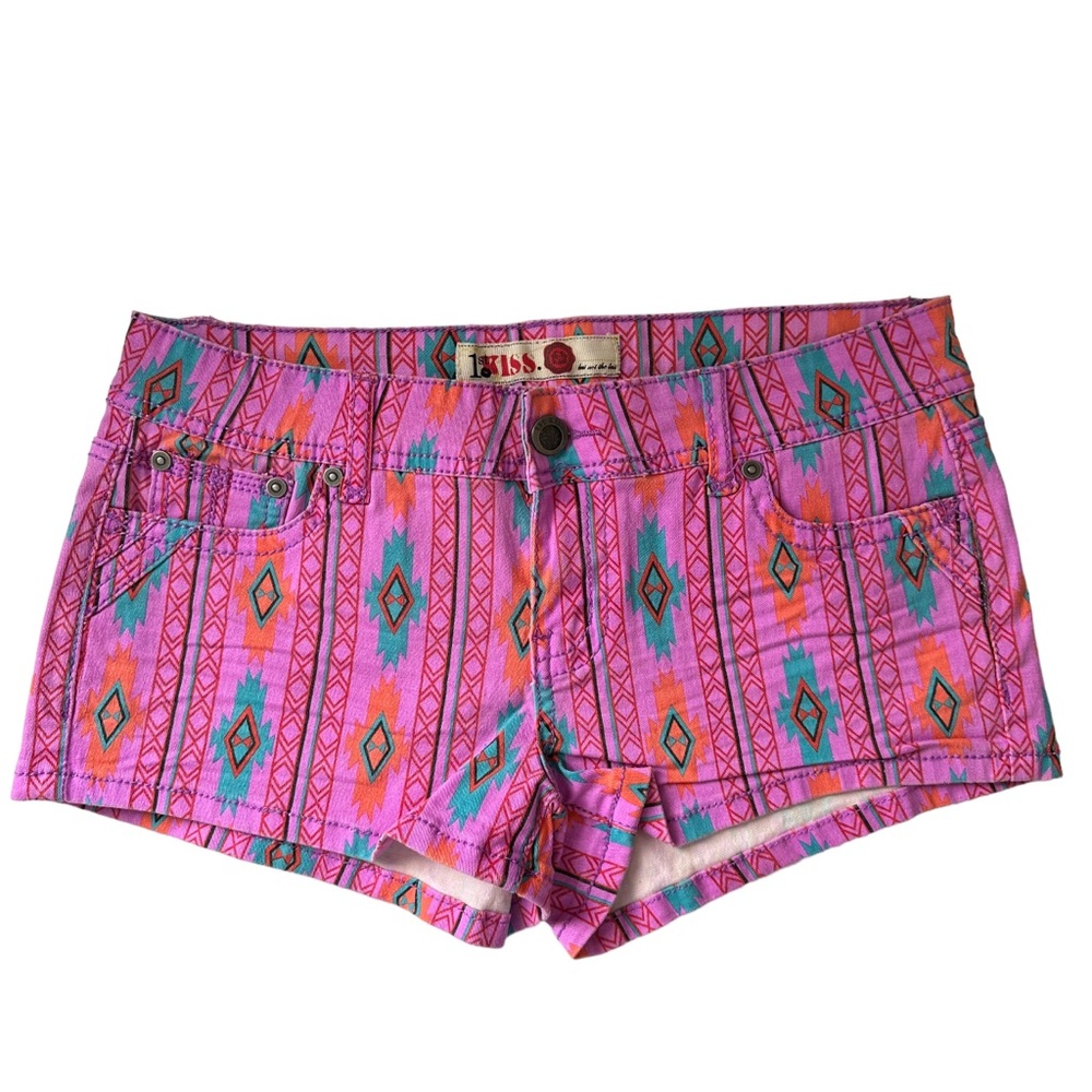 1st Kiss Festival Aztec Tribal Print Colorful Denim Jean Shorts Junior’s Size 9